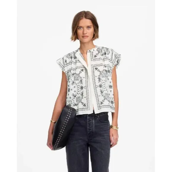 MADEWELL Embroidered Poplin Shirred Button-Up Shirt Size XS NWT MSRP $148 - Picture 3 of 9